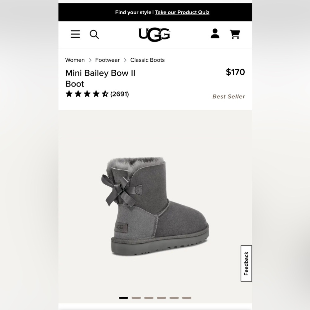 UGG Mini Bailey Bow II Boot in Charcoal Gray